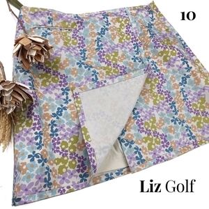 New Liz Golf Tennis Floral Print Purple Gray Wrap Skort Sz 10